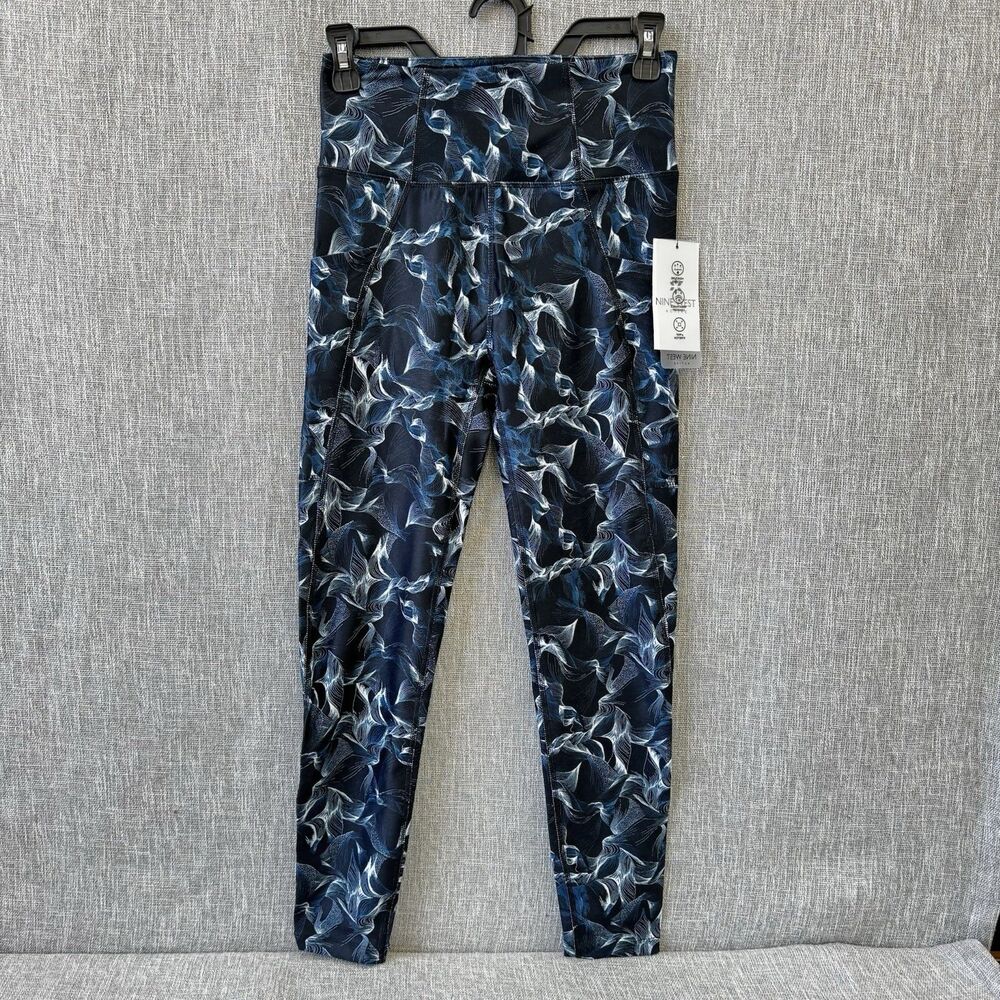 NWT Nine West Active High-Rise Marbled Side Pocket Leggings Black Navy Medium